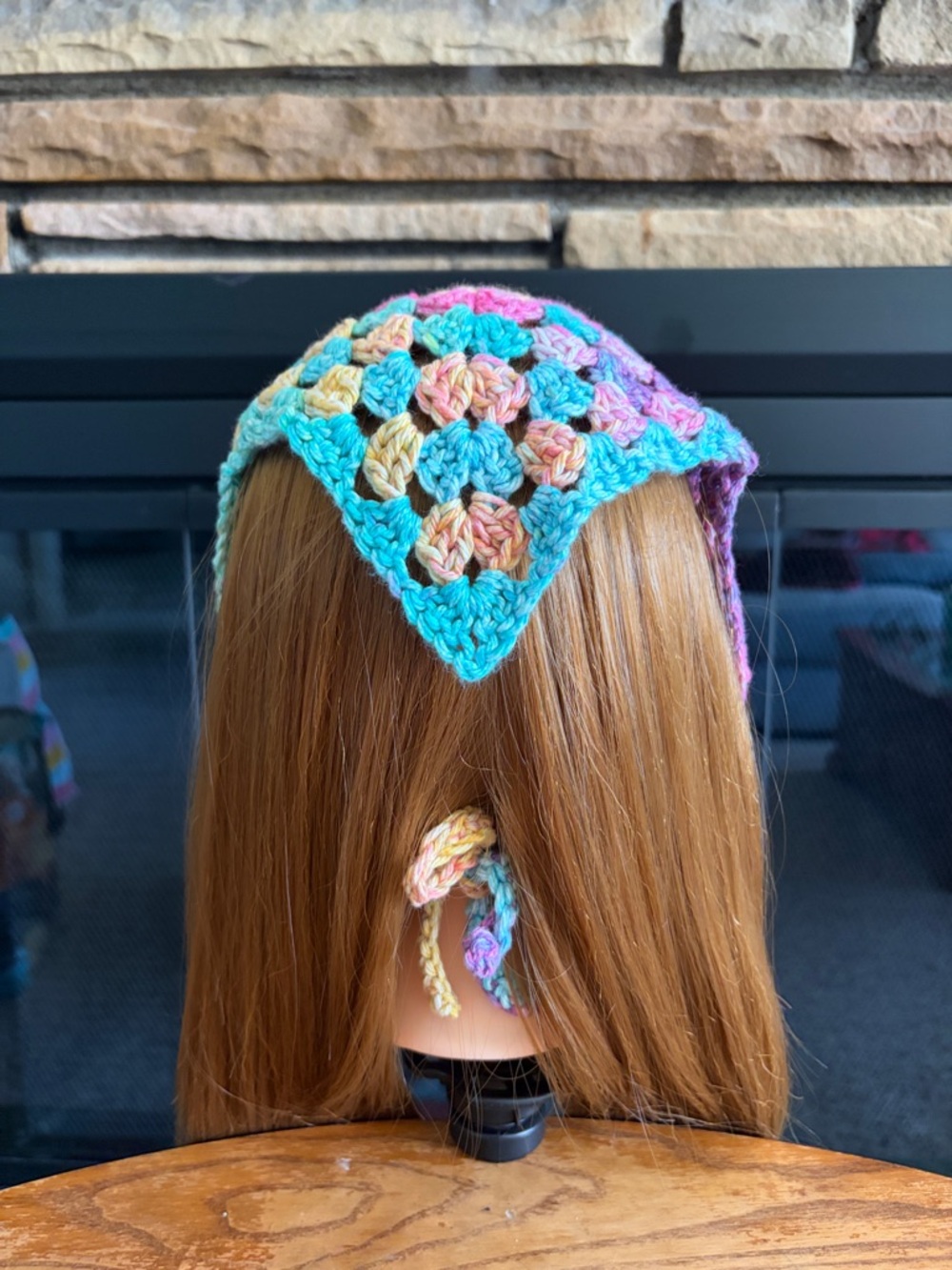 Handmade Pastel Crochet Triangle Hair Scarf - Picture 5 of 5
